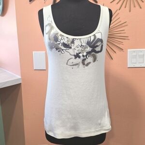 Y2K Eddie Bauer L Bling White Floral Tank Top Indie Retro Grail